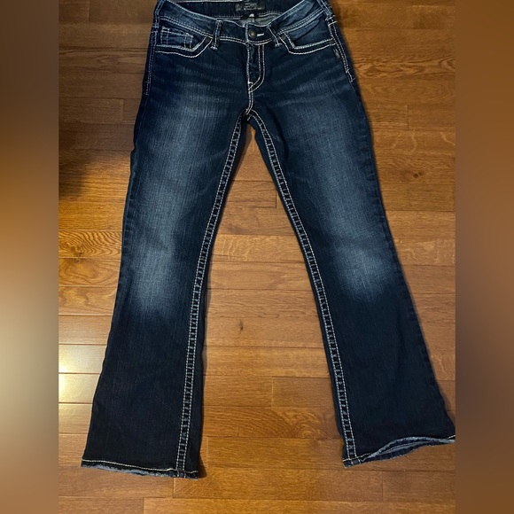 Silver Jeans Suki Stretch Bootcut Size W 28 Thick Stitching Embellished - Picture 4 of 11